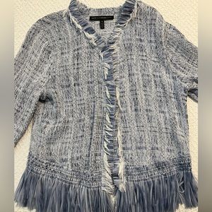 WHBM fun fringe blue & white Jacket/Sweater Size M